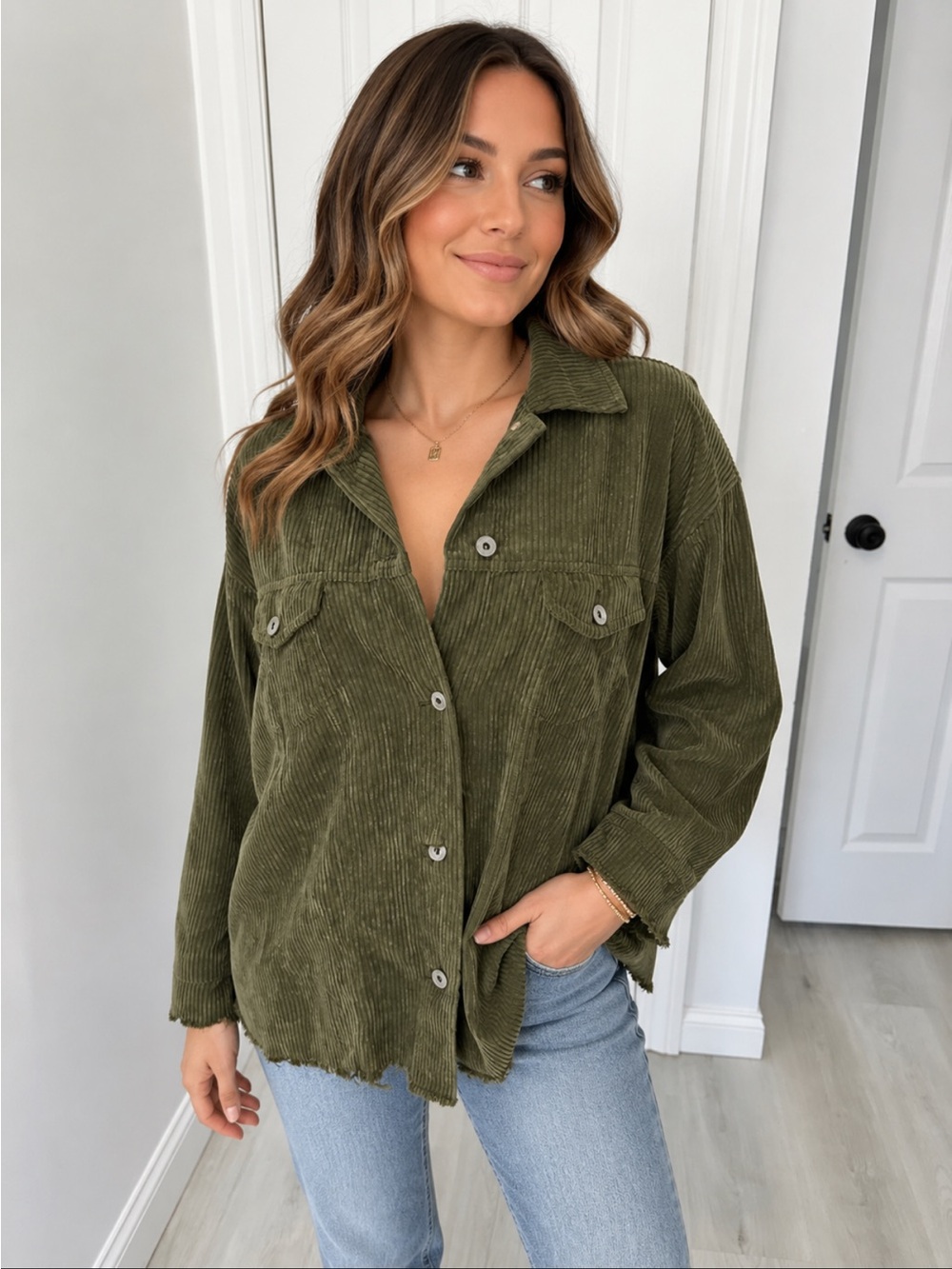 Love Tree Olive Corduroy Shacket